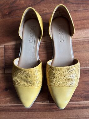 Bueno Yellow Pointed D'Orsay Flats with Perforated Detail